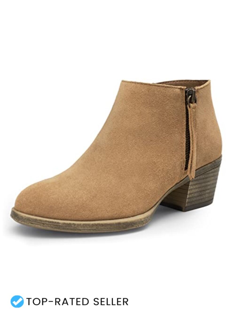 Suede Leather Ankle Boots Memory Foam Low Block Heel Dual Zip